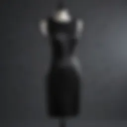 Elegant black one-piece dress displayed on a mannequin