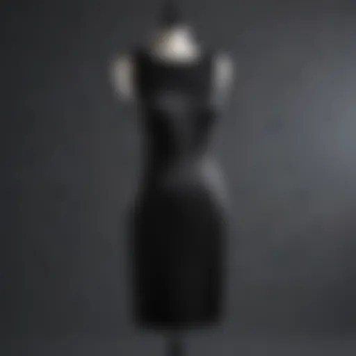 Elegant black one-piece dress displayed on a mannequin