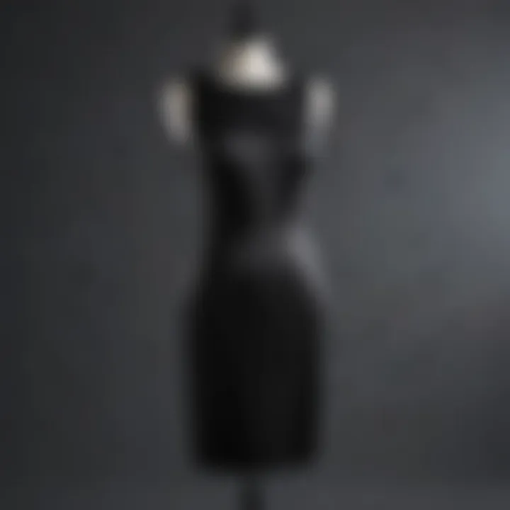 Elegant black one-piece dress displayed on a mannequin