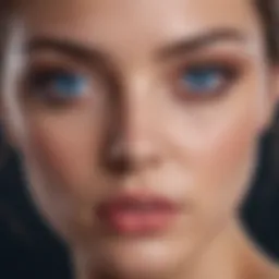 Close-up of vibrant blue undereye makeup highlighting the eyes