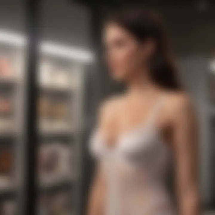 A customer examining Skims shapewear at Nordstrom