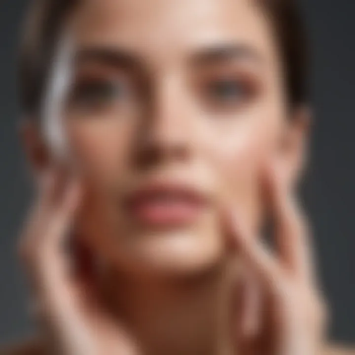 An open hand applying facial oil on a clean, fresh face demonstrating skincare application.