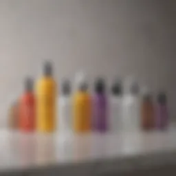 A collection of various anti-frizz serums displayed on a sleek countertop