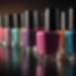 A vibrant collection of no chip nail polish bottles showcasing a variety of colors.