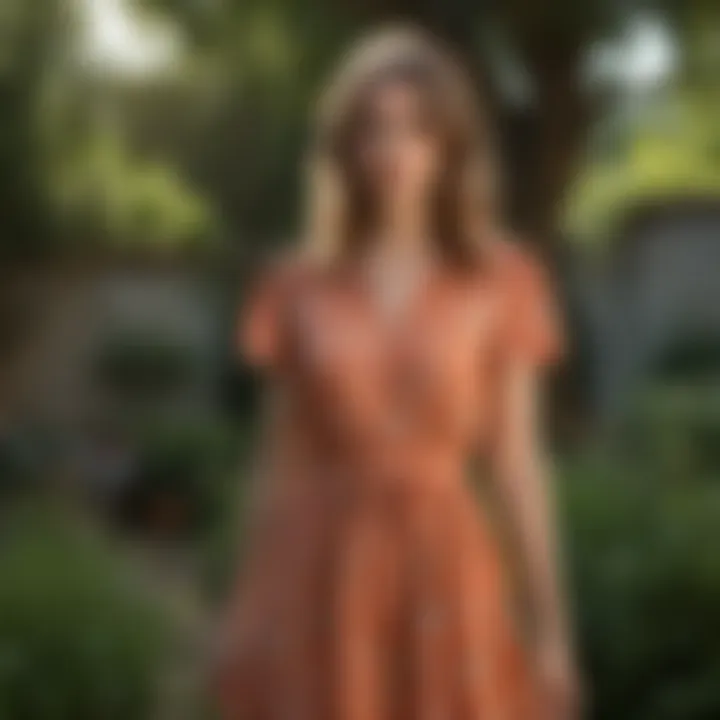 Casual summer dress showcased in a garden