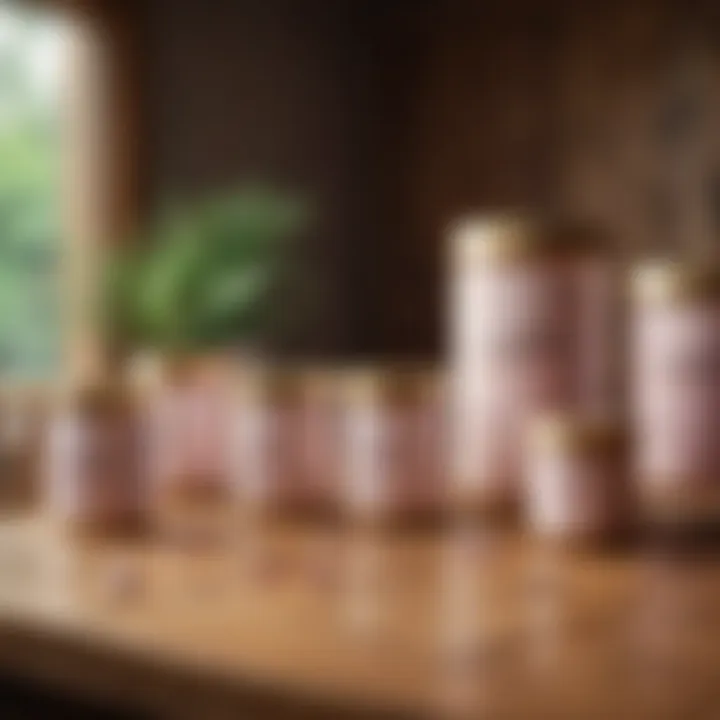 An elegant display of various hydrolyzed collagen supplement containers on a wooden table.