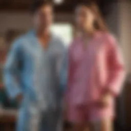 A collection of vibrant summer jammies displayed on a wooden surface.