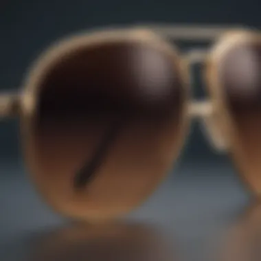 Close-up of a pair of aviator sunglasses showcasing their unique frame design