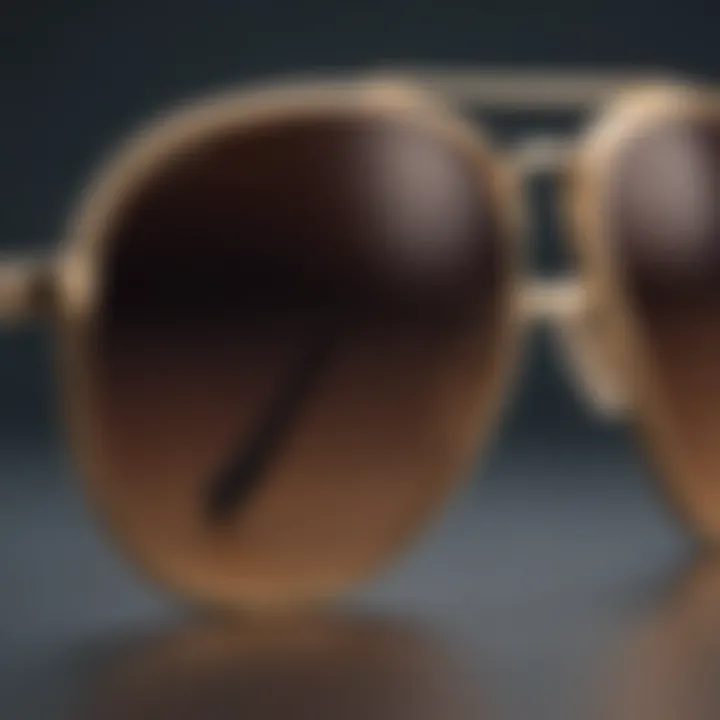 Close-up of a pair of aviator sunglasses showcasing their unique frame design