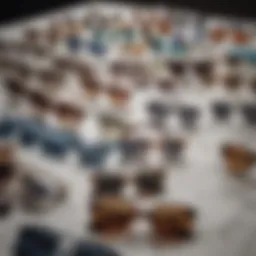 A stylish collection of sunglasses frames displayed on a marble surface
