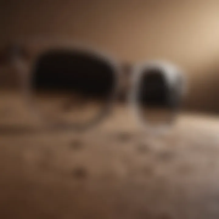Materials used in sunglasses frames like plastic, metal, and wood, artistically arranged