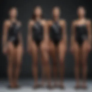 Historical Evolution of Black Swimming Suits Historical evolution of black swimming suits displayed on mannequins