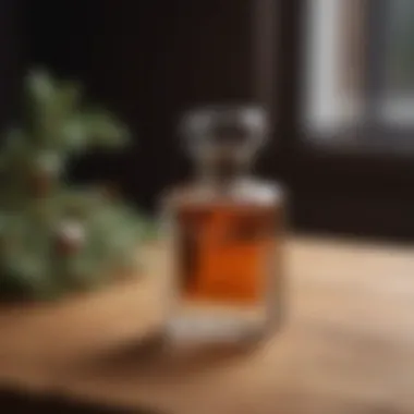 A warm and inviting winter fragrance bottle on a cozy wooden surface