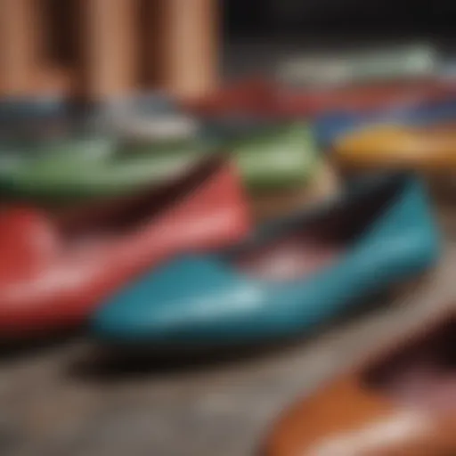 A stylish collection of designer flats showcasing various textures and colors.