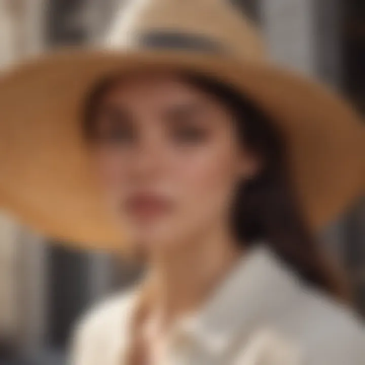 A fashion-forward individual wearing a lack of color straw hat with an elegant outfit