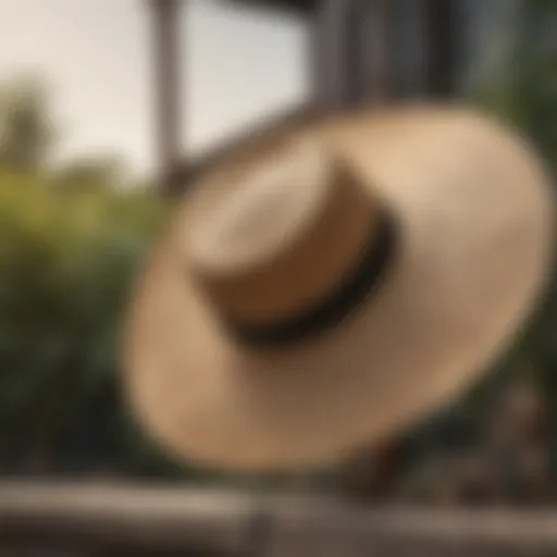 A stylish lack of color straw hat showcased in an outdoor setting