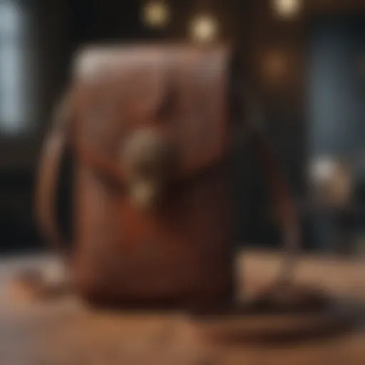 A stylish leather phone bag with intricate detailing