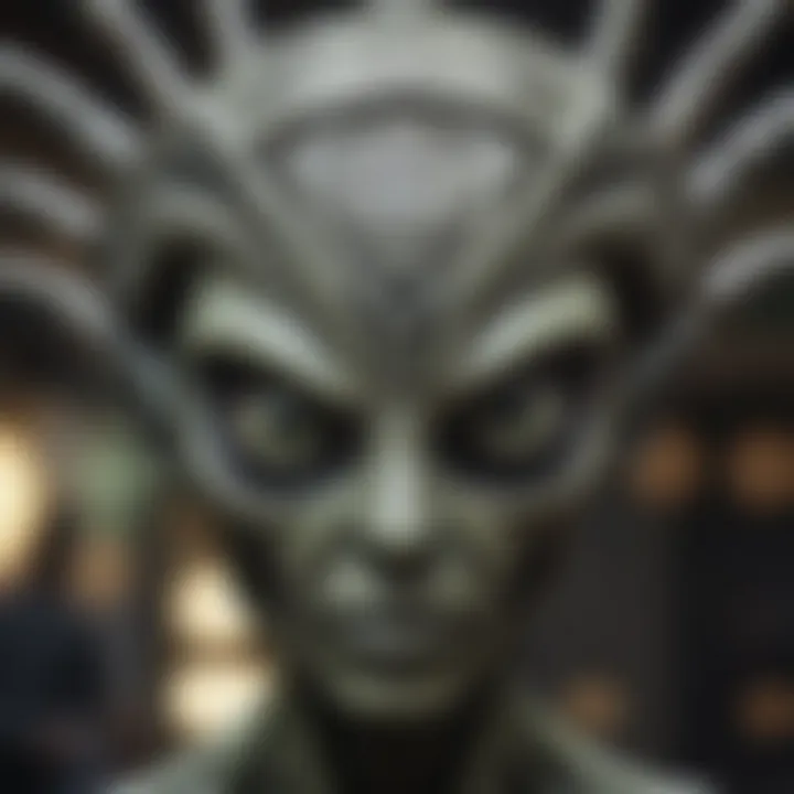 Close-up of the intricate design of the alien headband