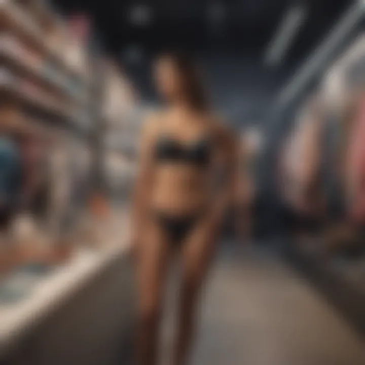 Customer reviewing options in a swimwear store