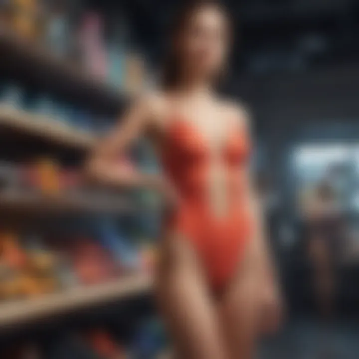 Stylish swimwear arranged aesthetically in a retail environment