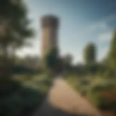 Beautifully landscaped garden surrounding the Roman Tower
