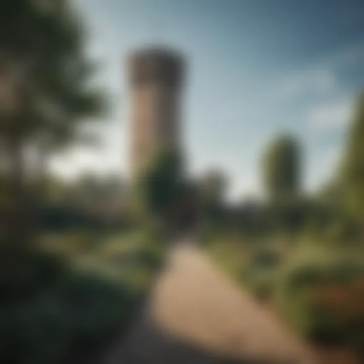 Beautifully landscaped garden surrounding the Roman Tower