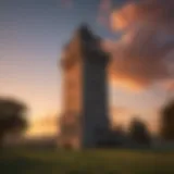 Stunning view of the Pocono Palace Roman Tower against a beautiful sunset