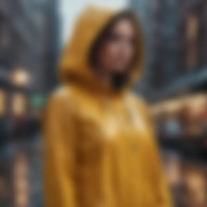 Fashionable raincoat in an outdoor city setting