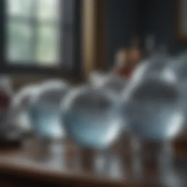 Different types of ice globes arranged artistically on a vanity