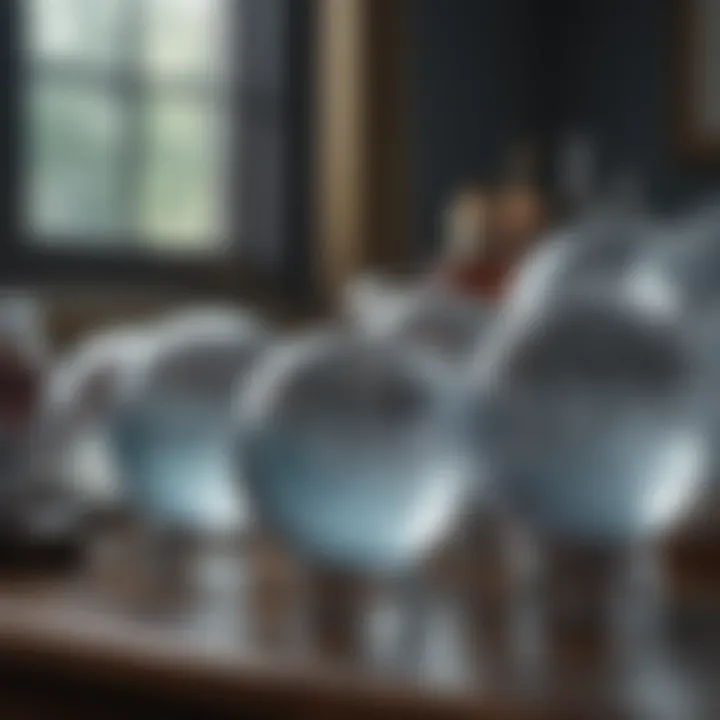 Different types of ice globes arranged artistically on a vanity