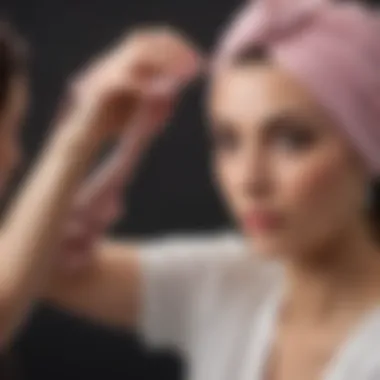 Expert Tying Technique of a Turban Head Wrap Close-up of a woman skillfully tying a turban head wrap, demonstrating a popular styling technique.