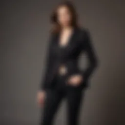 Elegant display of black high waist straight leg jeans styled with a chic blazer