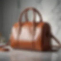 A luxurious vegan leather handbag displayed elegantly on a marble countertop