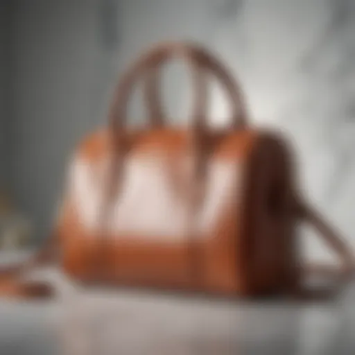 A luxurious vegan leather handbag displayed elegantly on a marble countertop