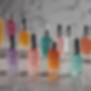 A selection of vibrant serums arranged aesthetically on a marble surface