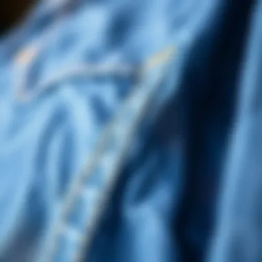 Detailed View of Denim Fabric Close-up of denim fabric showcasing its texture and stitching details
