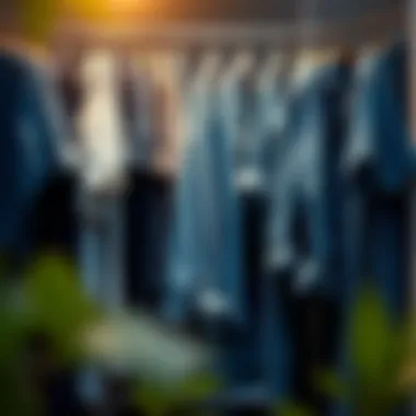 Diverse Collection of Blue Jean Shirts A well-organized closet featuring various styles of blue jean shirts