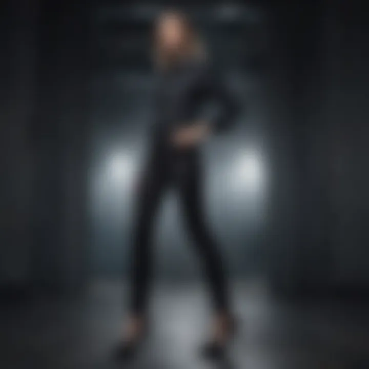 Long black jeans styled for a formal event with heels
