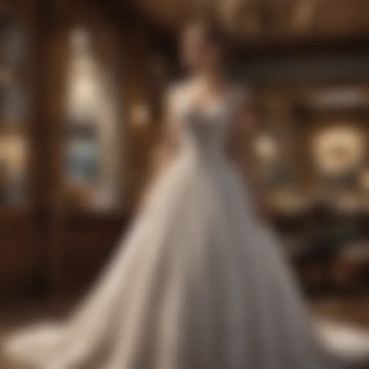 A vintage wedding dress in a boutique setting