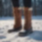 Elegant designer snow boots in a winter setting