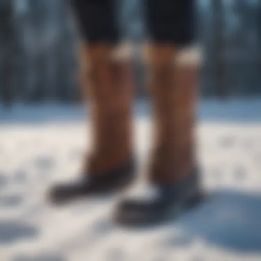 Elegant designer snow boots in a winter setting