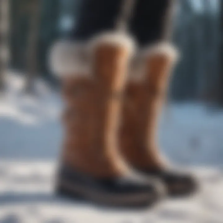 Stylish snow boots paired with winter attire