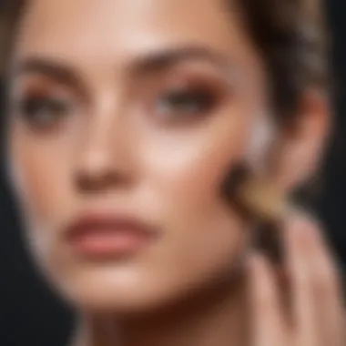 Application Technique for Medium Coverage Foundation A beauty expert applying foundation with a brush on a flawless complexion