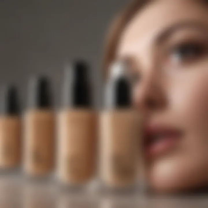 Display of various non-comedogenic foundation products.