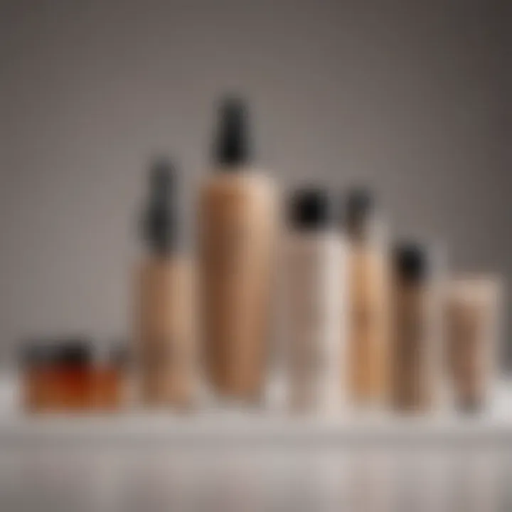 Skincare products laid out for foundation prep