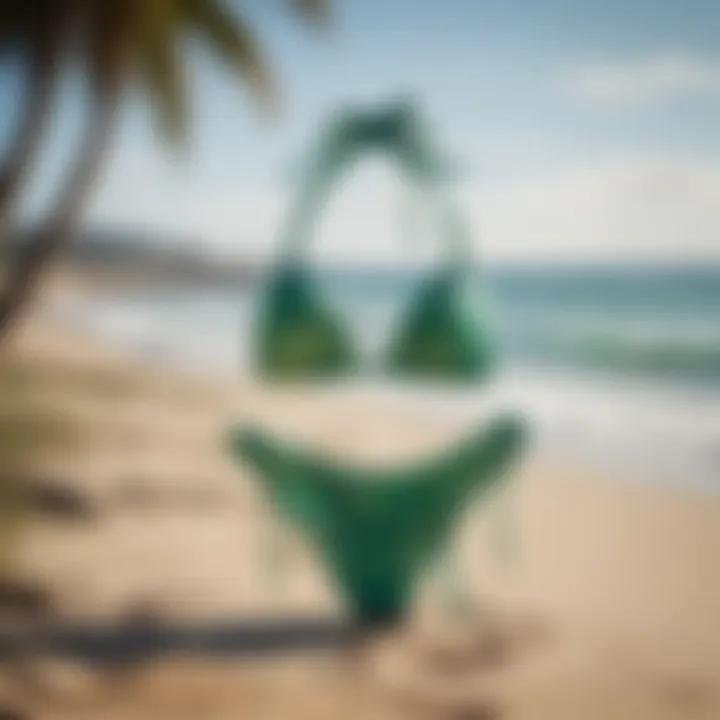 Stylish beach setting with a green tie dye bikini on display