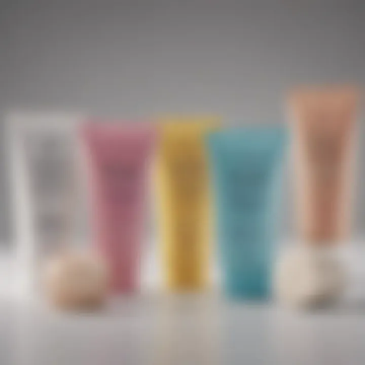 A close-up of different hair removal creams and their packaging