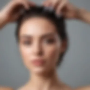 A woman applying a homemade hair rinse with care and attention.