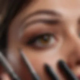 Close-up of essential eyeliner tools arranged neatly