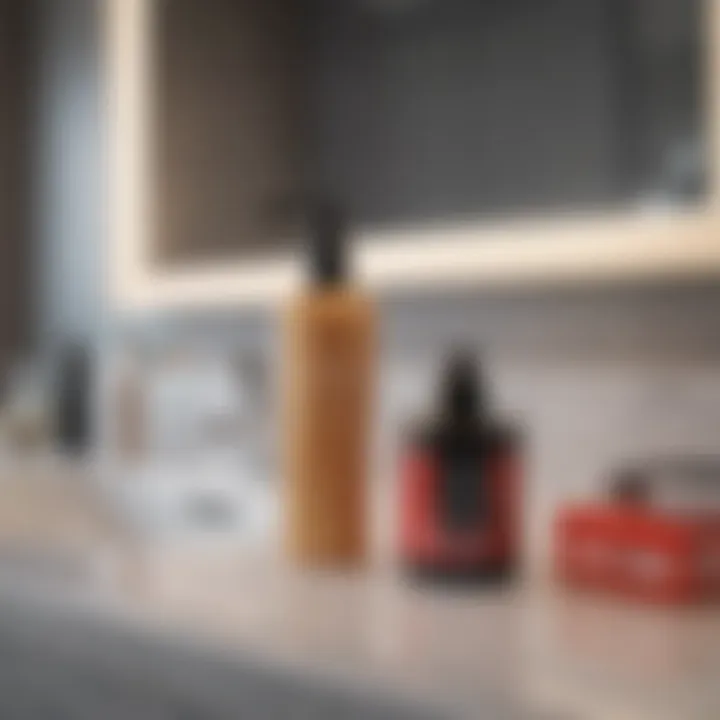 A variety of hair color removal products displayed on a bathroom counter